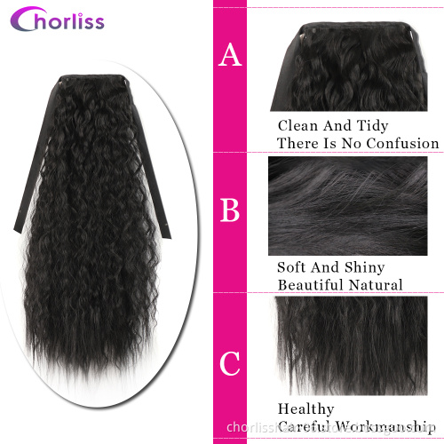 Hot Selling High Quality 22 Inch Long Wrap Kinky Curly Strappy Ponytail Hair Extensions Dark Brown Synthetic For Women